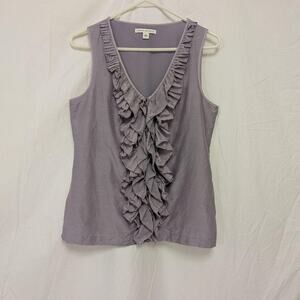 Lavender Cotton‑Silk Ruffle Blouse, Size S